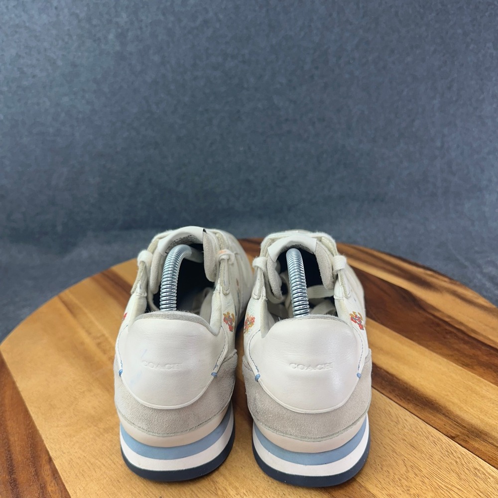 Coach FG2123 Womens Sz 11B Floral Rose Leather Suede Low Top Sneakers Off White - Picture 7 of 12